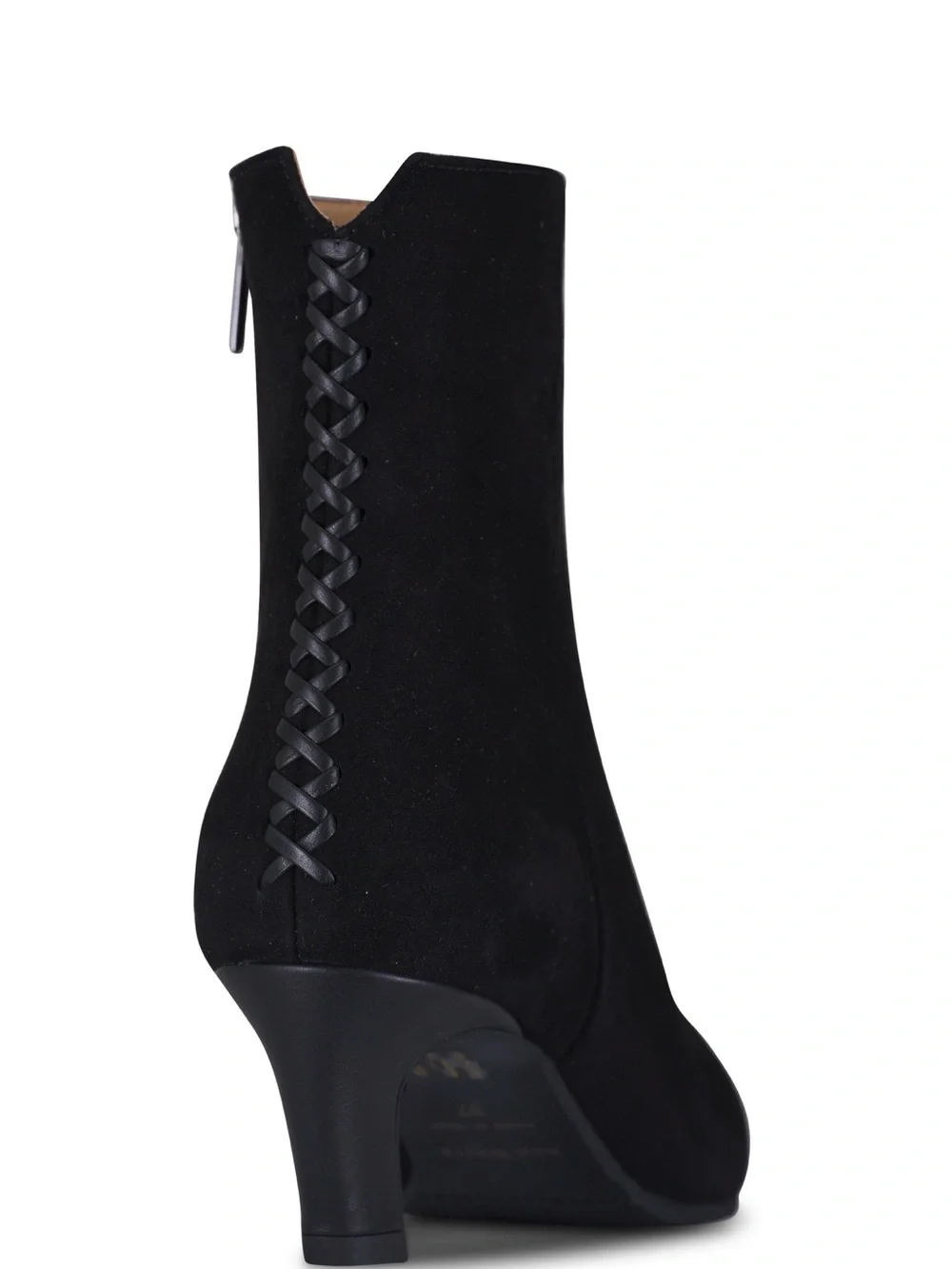 Ron White Loralie Onyx Black Suede Ankle Bootie with Braided Back Detail -